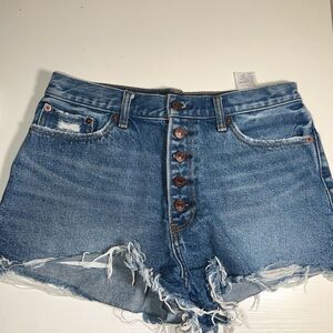 ABERCROMBIE & FITCH ANNIE RISE SHORT MEDIUM WASH EXPOSED BUTTON SHORTS SZ 28/6